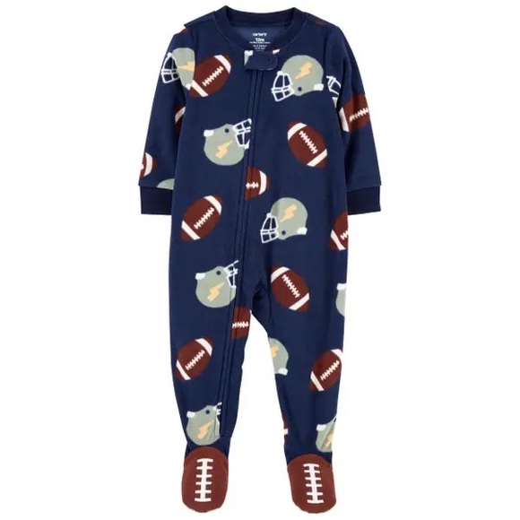 Carter’s One Piece Football Fleece Footie PJs- size 12 months - Picture 1 of 3